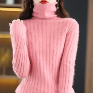 High Collar Long Sleeve Pink Sweater