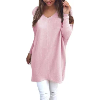 Casual V-Neck Pink Pullover