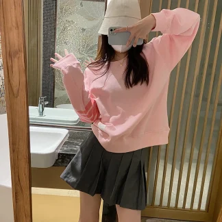 Round Neck Loose Pink Pullover