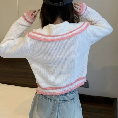 Oversized Collar Pink Lined Cardigan - Image 5