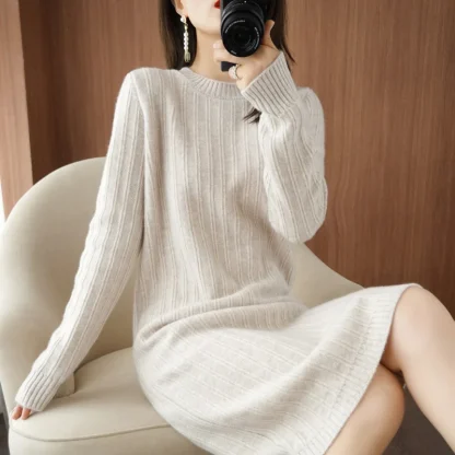Over-Knee Crewneck Watermelon Pink Dress - Image 3