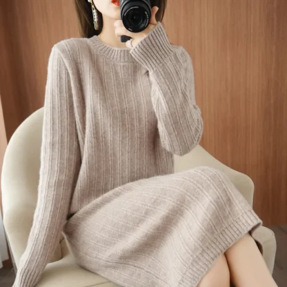 Over-Knee Crewneck Watermelon Pink Dress - Image 5