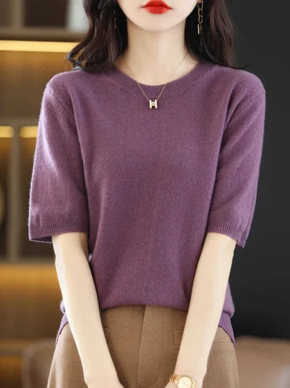 Short Sleeve Peach Pink Sweater - Image 3