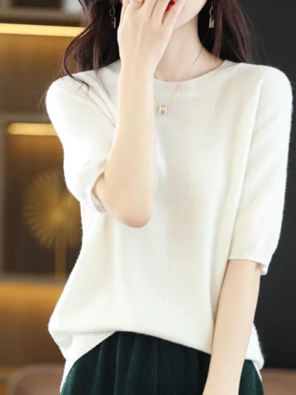 Short Sleeve Peach Pink Sweater - Image 4