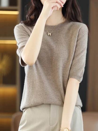 Short Sleeve Peach Pink Sweater - Image 5