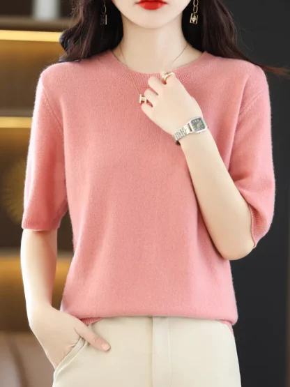 Short Sleeve Peach Pink Sweater