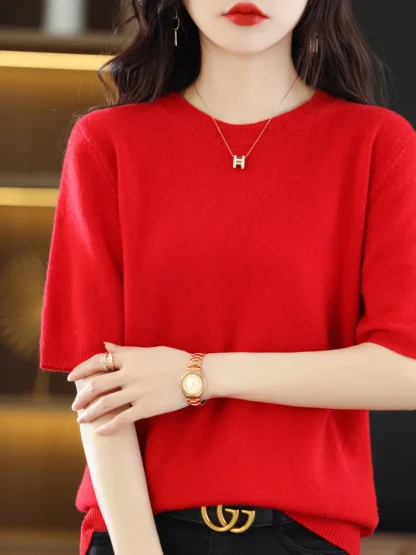 Short Sleeve Peach Pink Sweater - Image 6
