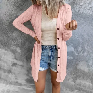 Loose Buttoned Lightweight Pink Cardigan