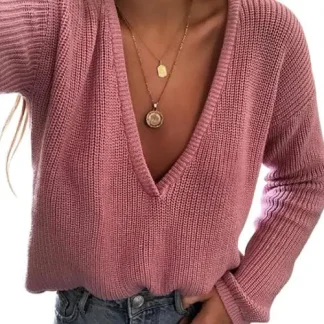 Pink V-Neck Sweaters