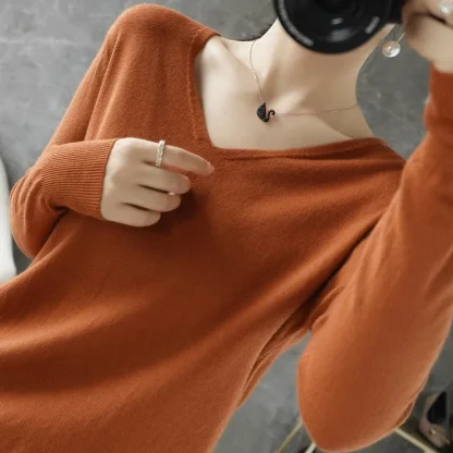 Long Sleeve V-Neck Rose Pink Sweater - Image 4