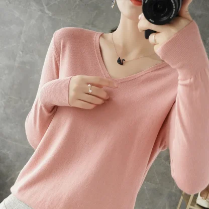 Long Sleeve V-Neck Rose Pink Sweater