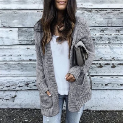 Solid Color Long Sleeve Pink Cardigan - Image 3