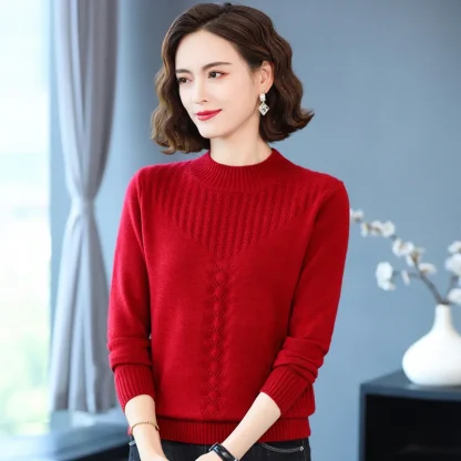 Twisted Flower Half-Turtleneck Rose Pink Sweater - Image 5