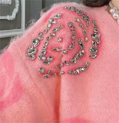 Floral Pattern Knit Pink Pullover - Image 4