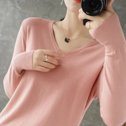 Bottoming V-Neck Pink Sweater