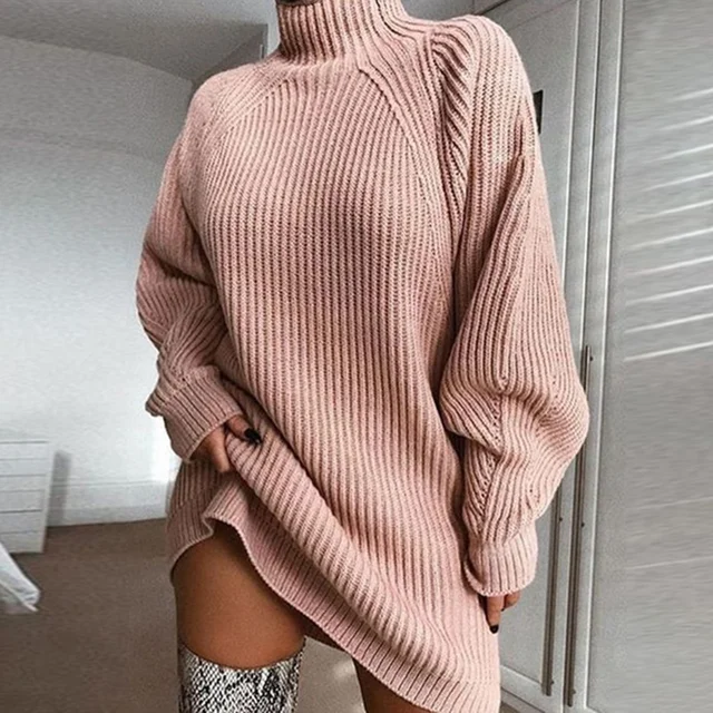 Turtleneck Long Sleeve Pink Sweater Dress | Free Shipping! Turtleneck Long Sleeve Pink Sweater Dress | Free Shipping!